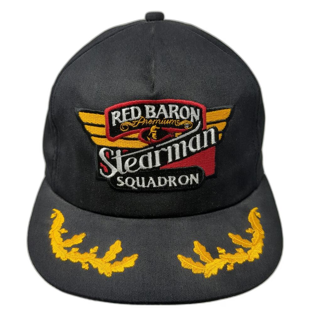 K-Products 5 Panel Black Hat Red Baron Stearman Squadron Scrambled Eggs Vintage